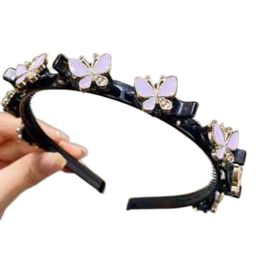 Hair Accessories Elegant Hair Bands with Clips Sweet Shiny Women Butterfly Hair Hoop Headwear Hair Weaving Tool Hairband Party