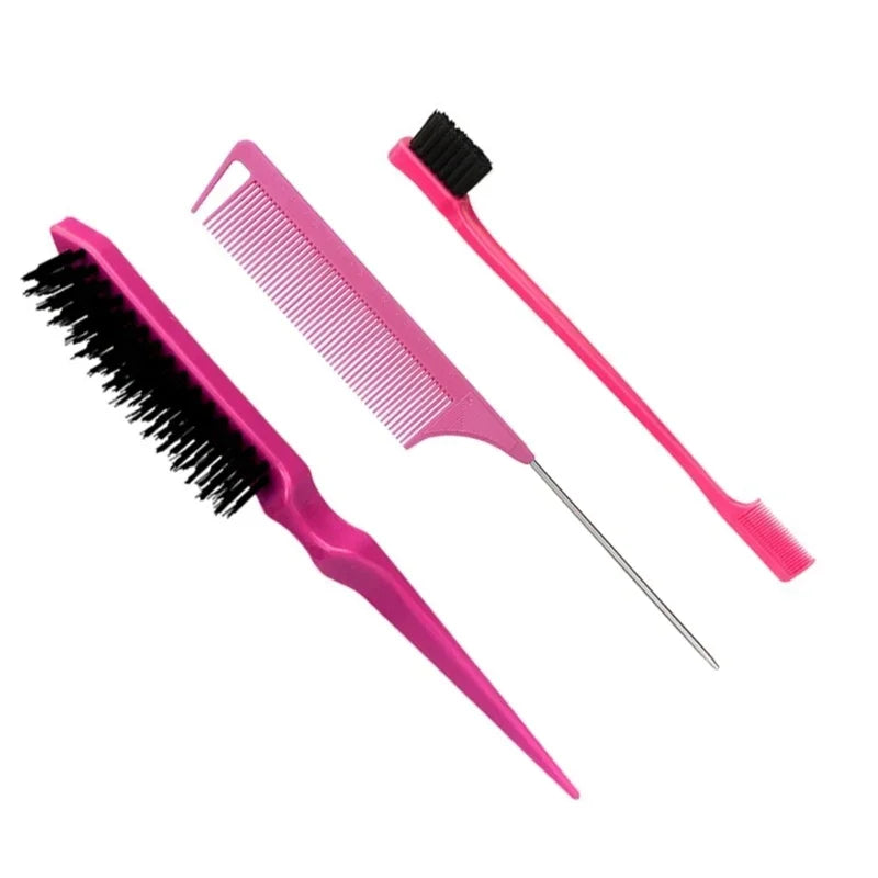 3pcs Hair Styling Comb Set Teasing Hair Brush Triple Teasing Comb Rat Tail Combs Edge Brush Hair Tail Tools Braid Tool Loop