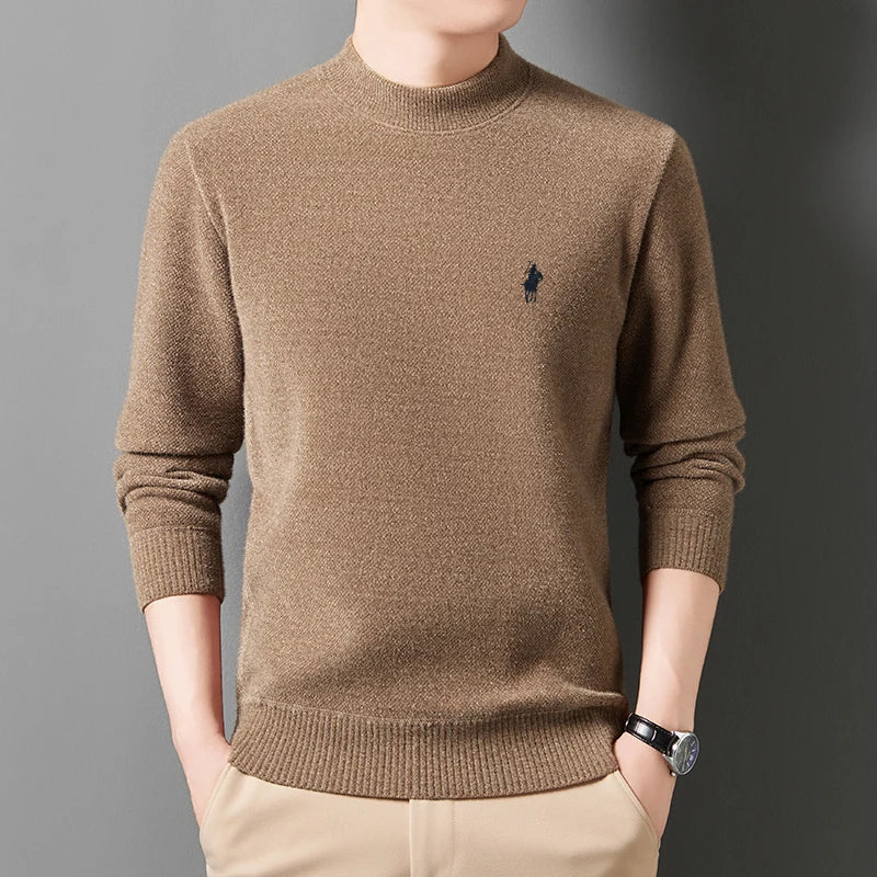 Designer Luxury Brand Men's Knit Pullover Pony Embroidered Sweater Winter British Business Fashion Trend Plush Thicken Menswear