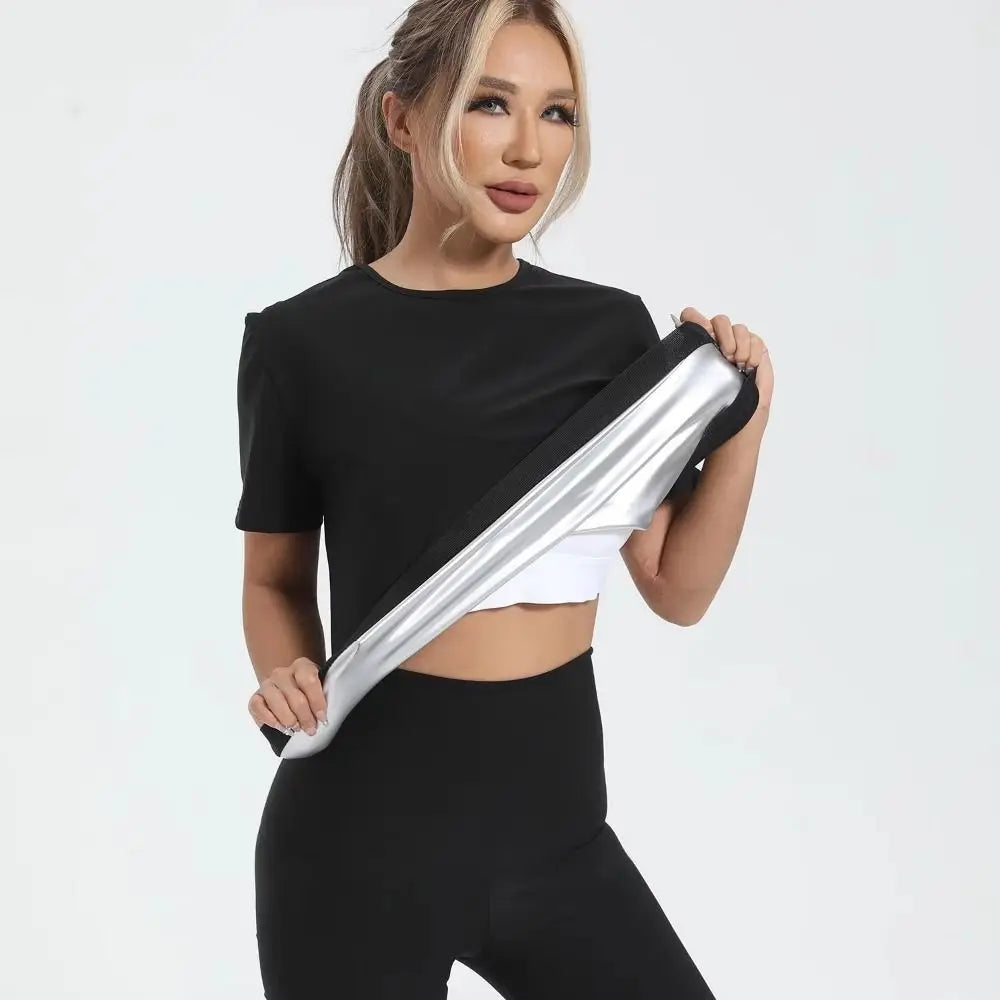 Sweat-resistant Sweat Short Sleeve Fat Burning Compression Fit Shapewear Top Reusable Waist Trainer Workout Compression T-Shirts