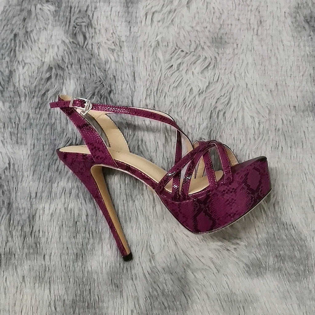 LOSLANDIFEN 2026 NEW 14CM Open Toe Platform High Heels Snake Pattern Sandals Sexy Ankle Strap Gladiator Party Dress Women Shoes
