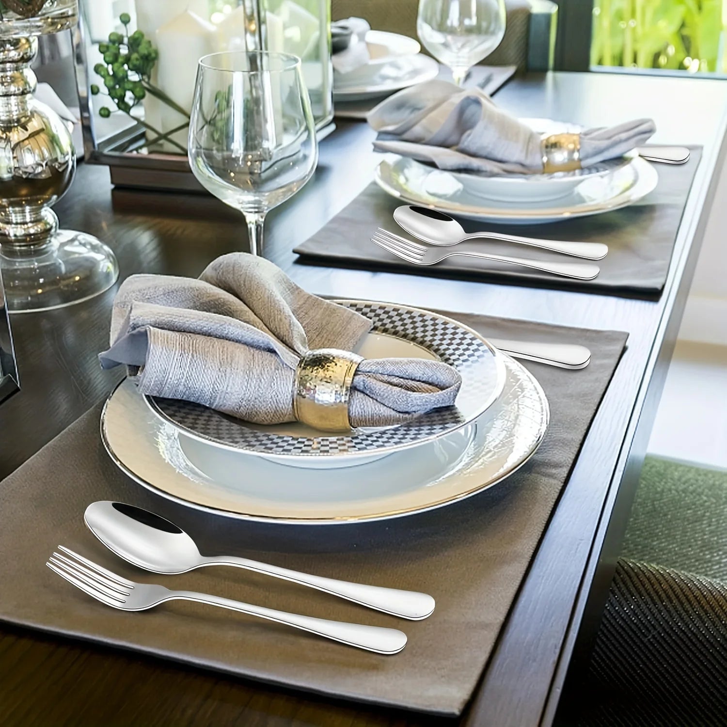 60pcs, Stainless Steel Flatware Set Black Silverware Mirror Polished Cutlery Set Birthdays Independence Day Dishwasher Safe