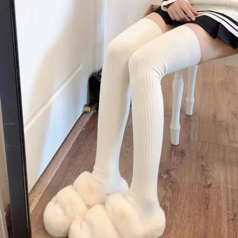 NEW 1/2pairs Women's Casual Knitted Long Socks Autumn Winter Solid Stockings Boot Calf Socks Over Knee Leggings Harajuku Lolita Sox