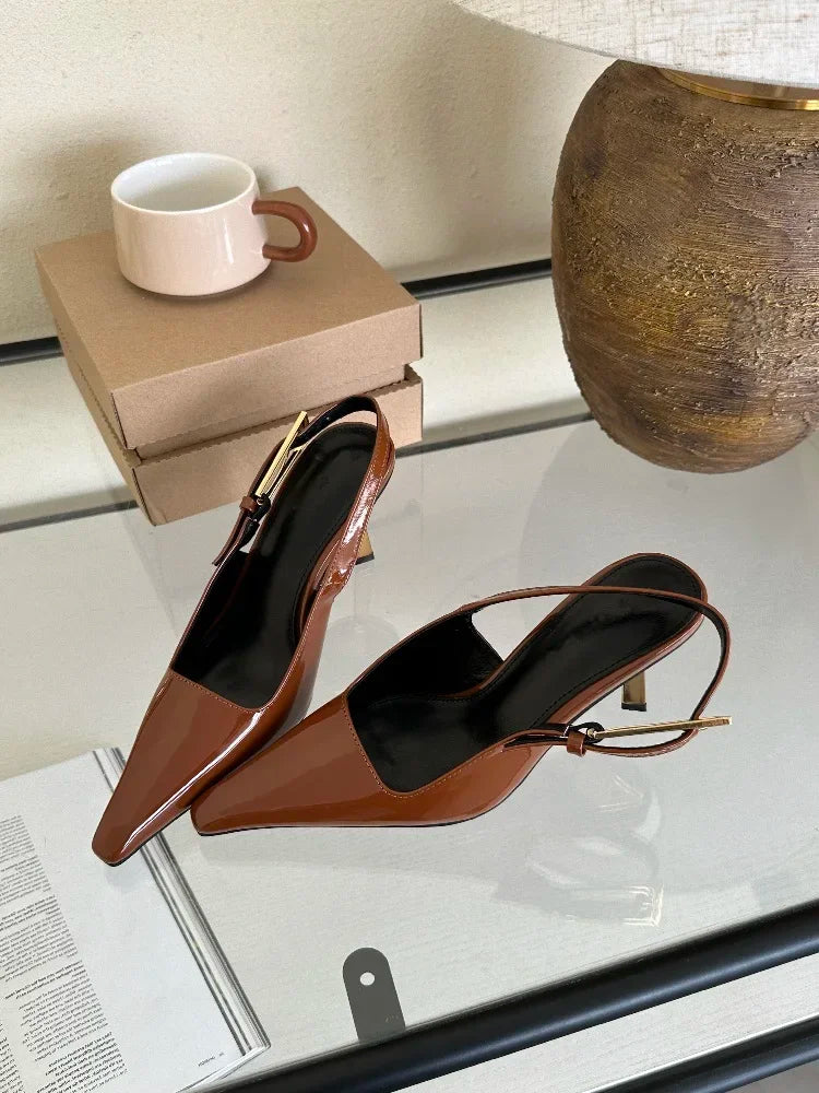 Aneikeh 2024 Summer New Band Women Pumps Shoes Fashion Shallow Slip On Slingback Sandals Thin High Heel Dress Sexy Pumps Shoes