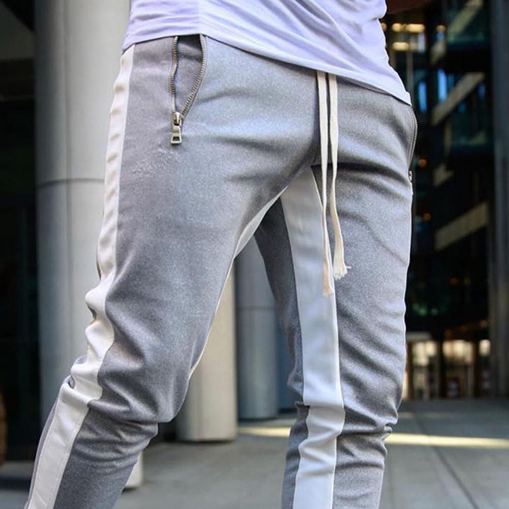 Men Sweatpants Drawstring Side Zipper Joggers Pants Skinny Male Trousers Gyms Tracksuits Hip Hop Sportswear Jogging Sport Pants