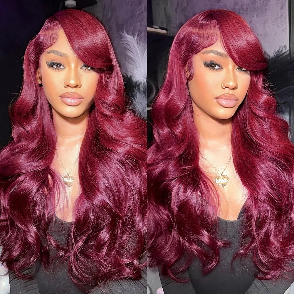 99J Burgundy Lace Front Human Hair Wig Body Wave Red Colored  Wigs Brazilian 13x4  Lace Frontal Wigs On Sale Clearance For Women