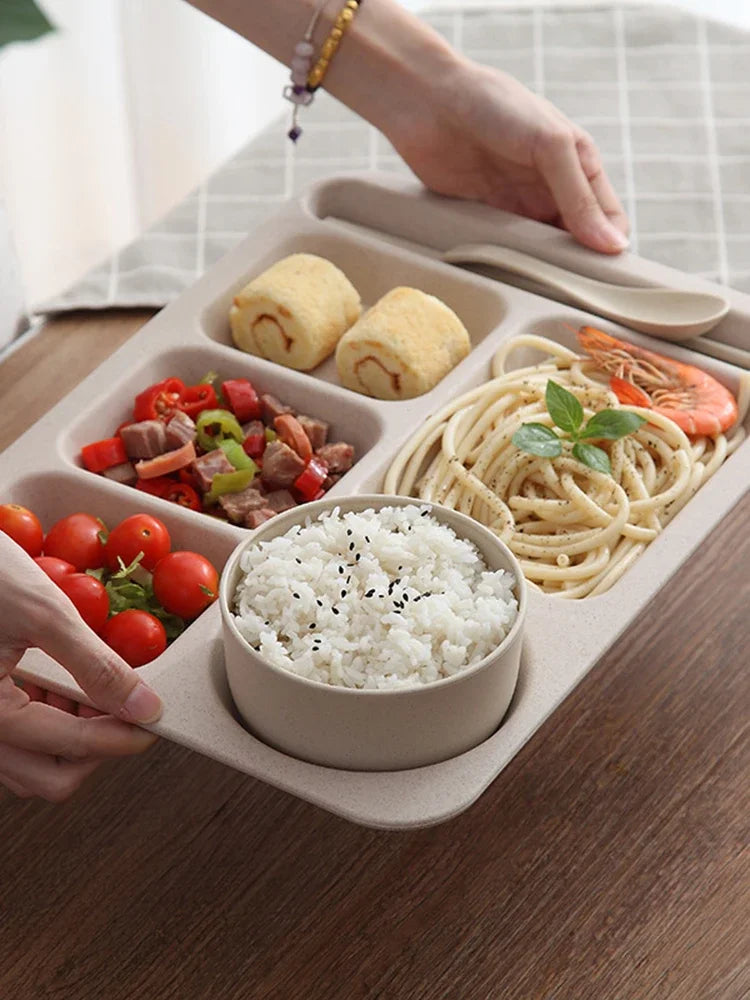 1Set Student Meal Plate Fast Food Bowls Anti-fall Household Meal Plate Separation Plate Bowl Cup Set Dinner Set Service Assiette