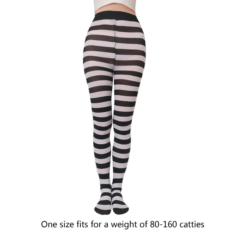 Q0KE Breathable Skinny Leggings Soft Striped Long Tights Casual High Waist Elastic Leggings Women Horizontal Striped Tights