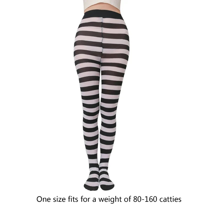 Q0KE Breathable Skinny Leggings Soft Striped Long Tights Casual High Waist Elastic Leggings Women Horizontal Striped Tights