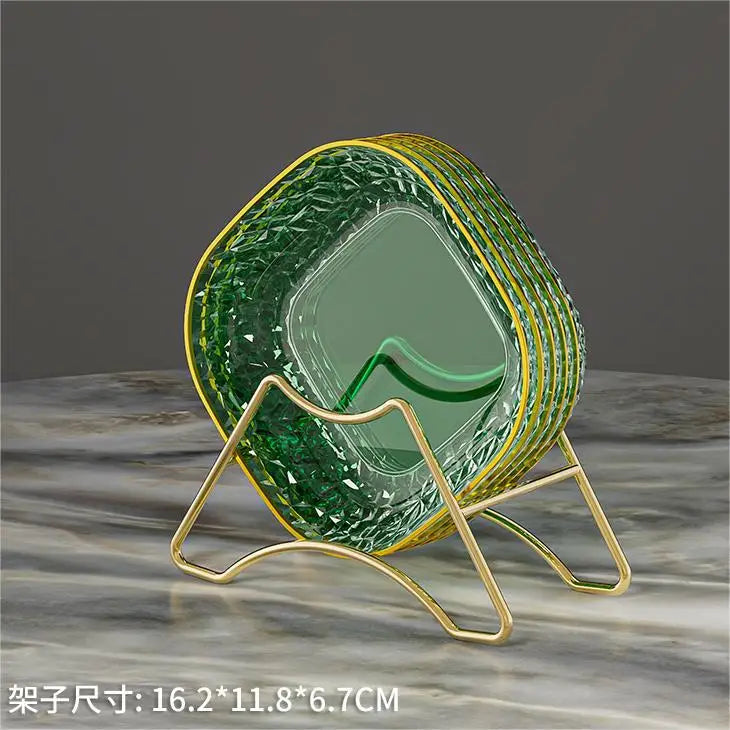 Fashion Fruit Plate Living Room Salad Plate Plastic Tray Home Decoration Golden Edge Stackable Snacks Serving Platter 4pcs/set