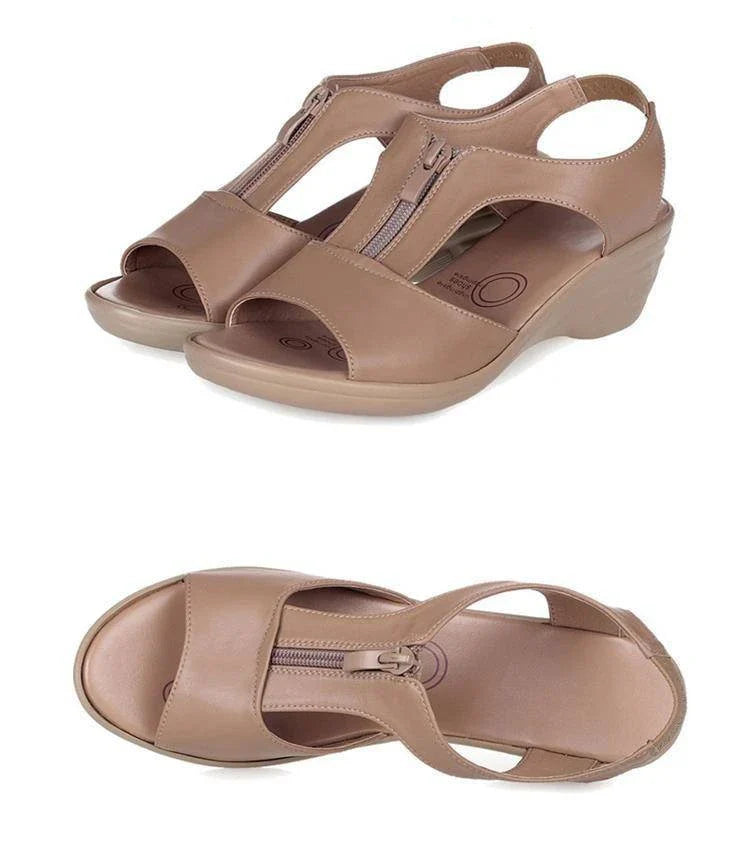WOIZGIC Women Old Mother Laides Female Sandals Platform Shoes PU Leather Non Slip Beach Summer Cool Zipper Size 35-41 PGP-1153