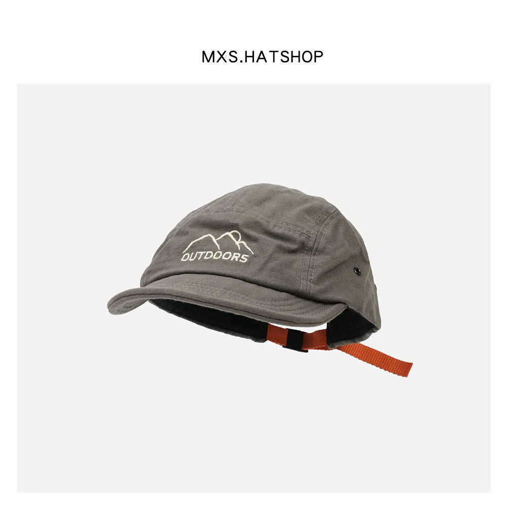 Style Short Brim Peaked Cap Men and Women All-Matching Retro Soft Top Snap-Brim Hat Mountain Embroidery Five-Piece Hat Fashion