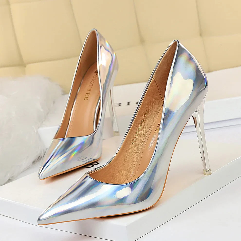 Women Fetish 10.5cm High Heels Pumps Wedding Bridal Stiletto Wedding Bridal Heels Lady Scarpins Office Party Green Blue Shoes
