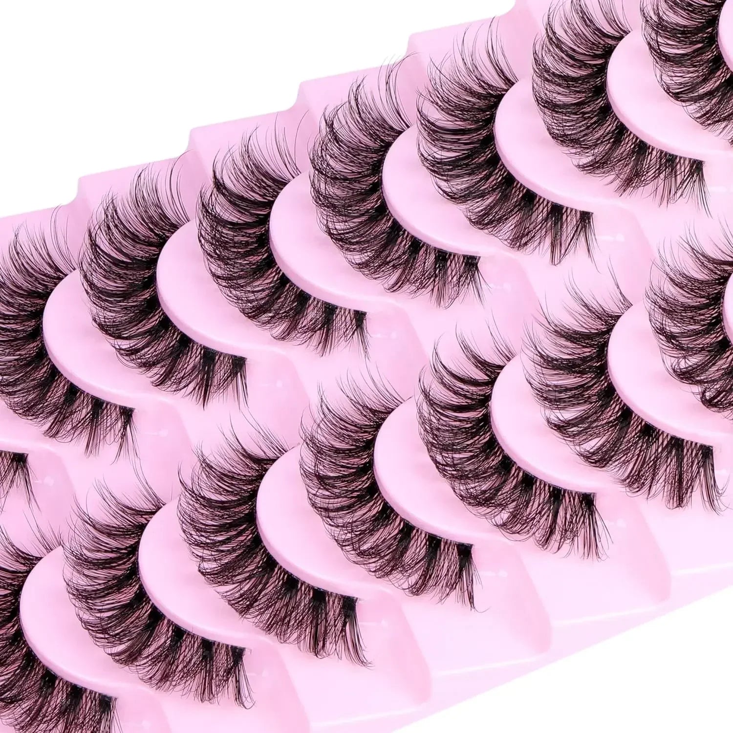 NEW 10 Pairs Natural Eyelashes Fluffy Lashes D Curl Eyelashes 3D Volume Wispy False Lashes Strips Clear Band Lashes Pack