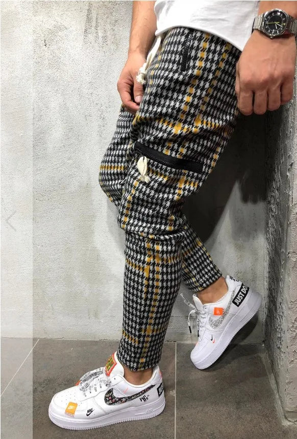 Men Slim Fit Stripe Plaid Long Pant 2021 Autumn New Casual Sport Trousers Men's Small Feet Joggers Pants Male Stacked Sweatpants