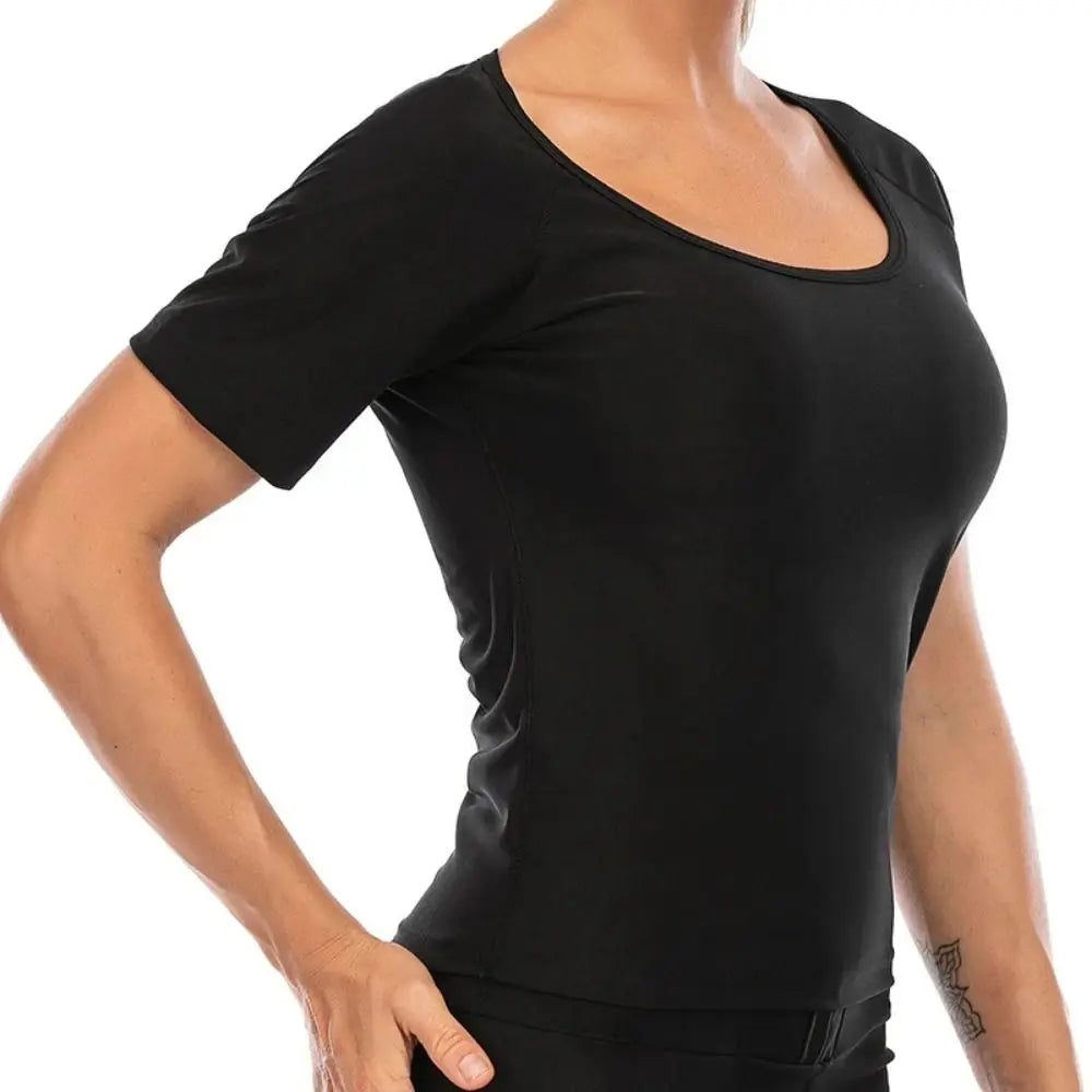 Sweat-resistant Sweat Short Sleeve Fat Burning Waist Trainer Sauna Sweat Shirt Versatile Elastic Workout Compression T-Shirts