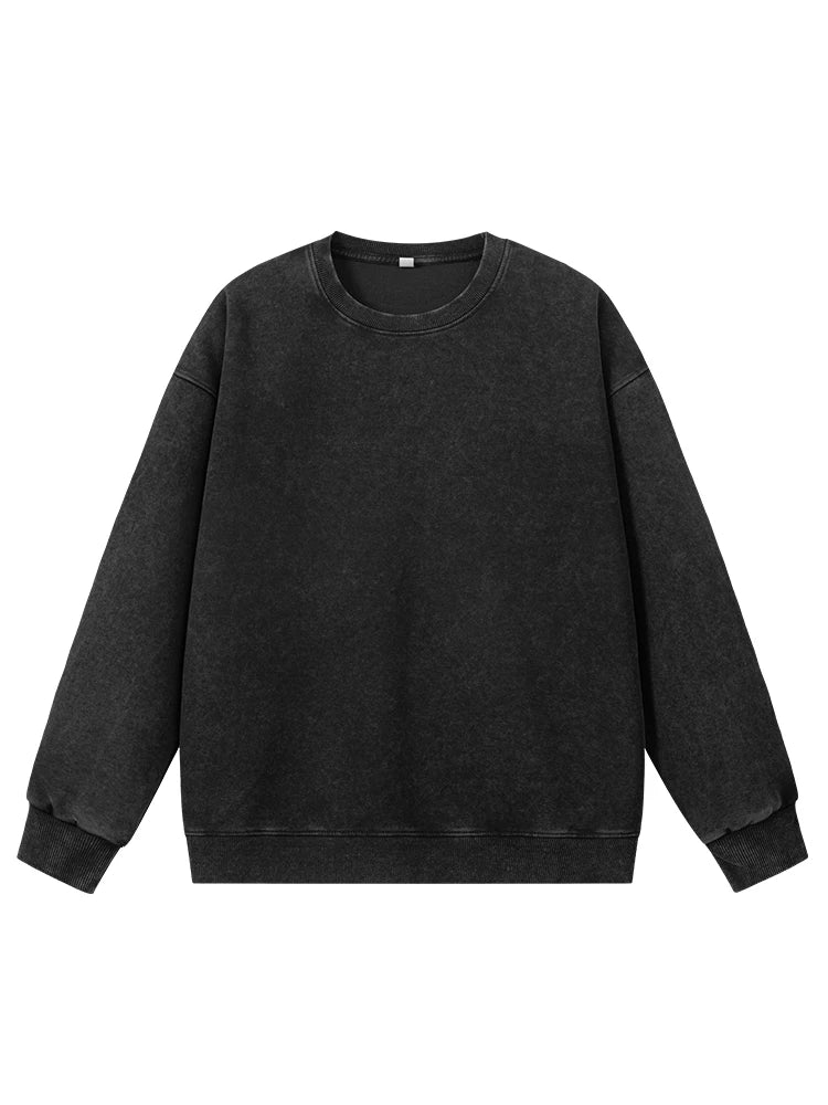 Men's Washed Faded Sweatshirts 330GSM Cotton Polyester O-Neck Knit Sports Pullover Tops Street Y2K Oversized Sweatshirts Unisex