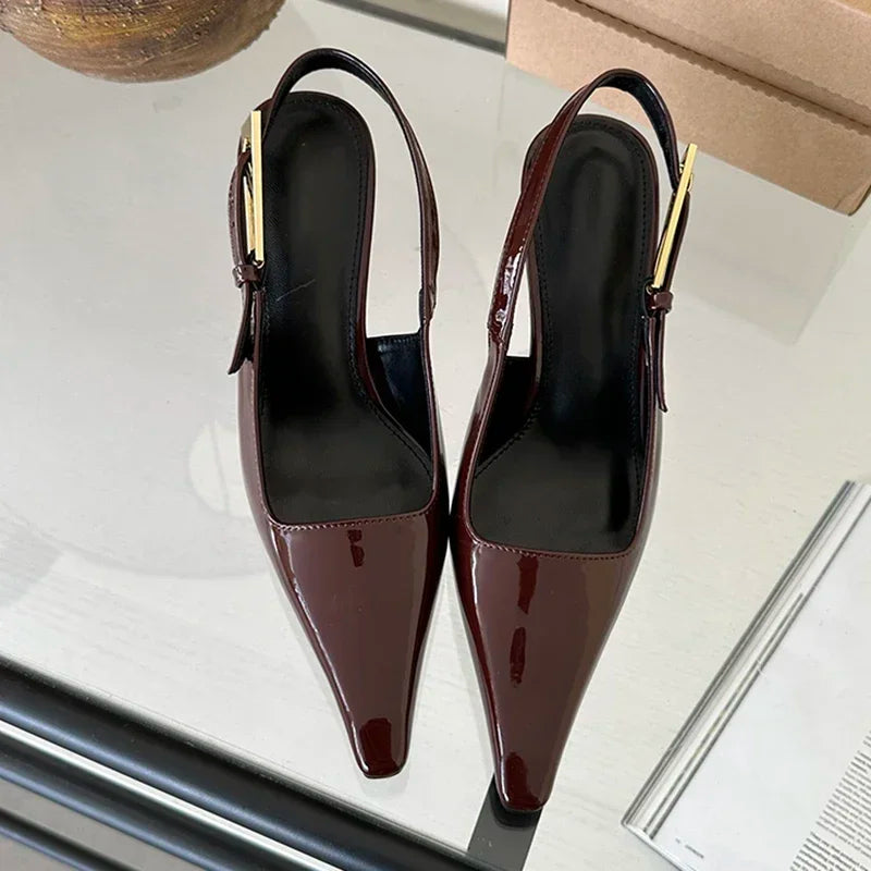 Aneikeh 2024 Summer New Band Women Pumps Shoes Fashion Shallow Slip On Slingback Sandals Thin High Heel Dress Sexy Pumps Shoes