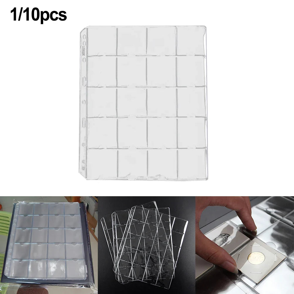 Page Coin Holder Sheet Clear Organization 1/10 Sheet For 50mm Coins For Coin Collection PVC Page Album Practical