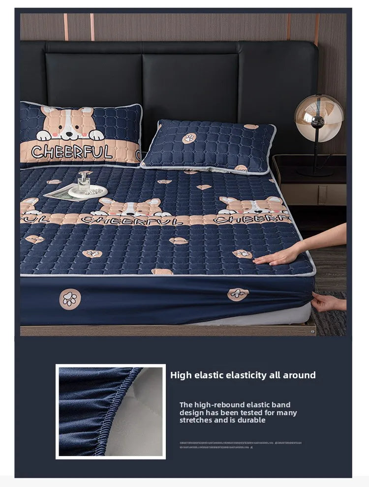 Quilted Bed Cover Cartoon Style Bedspread Elastic Mattress Protertor Thicken Bed Linen 매트리스커버 Home Bedsheets (No Pillowcase)