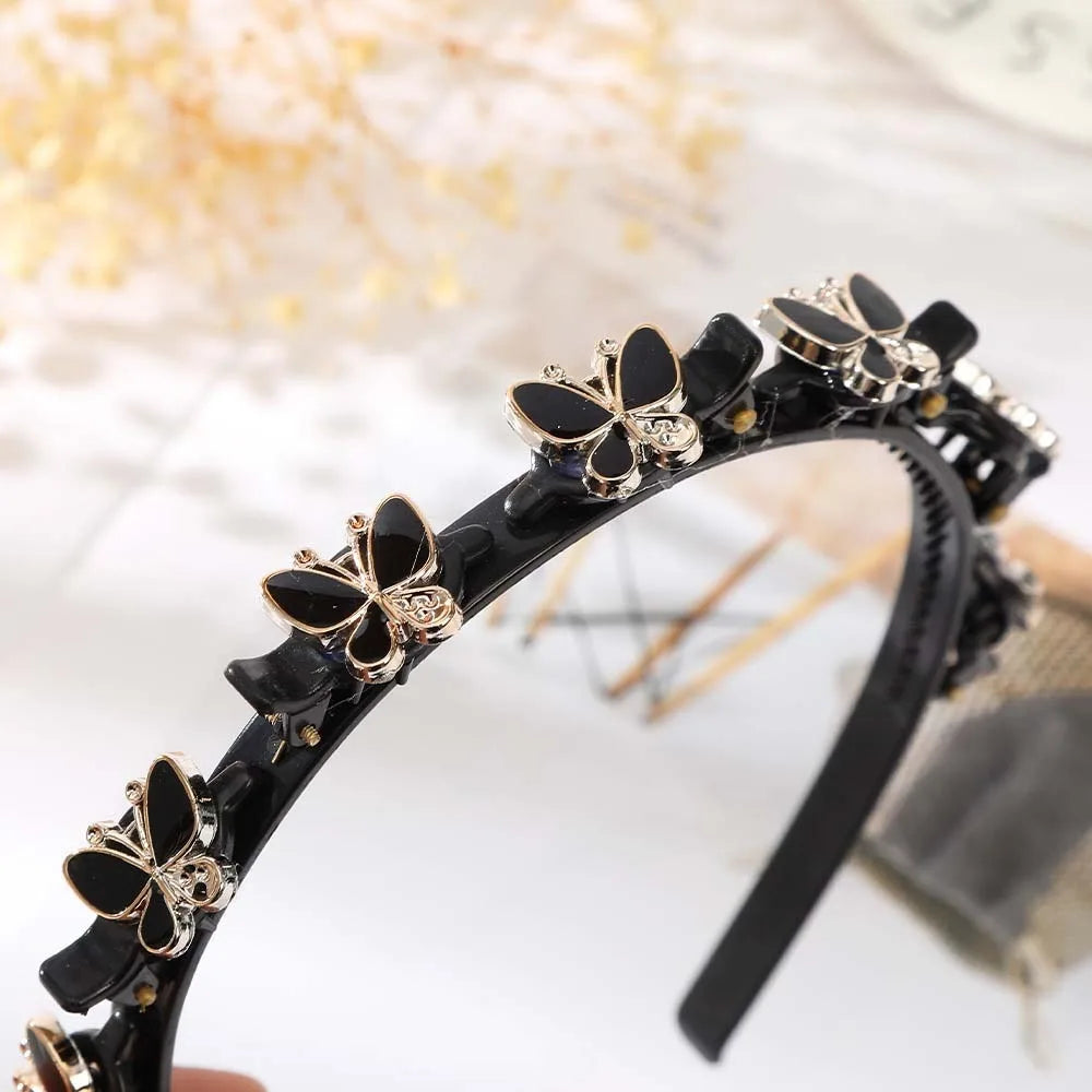 Hair Accessories Elegant Hair Bands with Clips Sweet Shiny Women Butterfly Hair Hoop Headwear Hair Weaving Tool Hairband Party