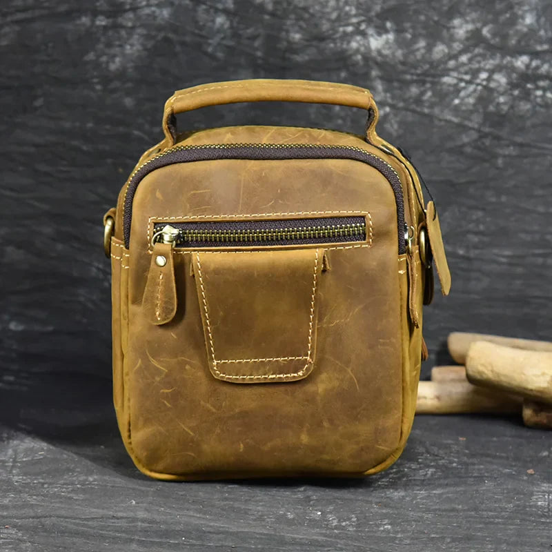 MAHEU Super Quality Men's Mini Shoulder Bag Genuine Leather Phone Pouch On Belt Small Crossbody Bag With Handle Outdoor Bag