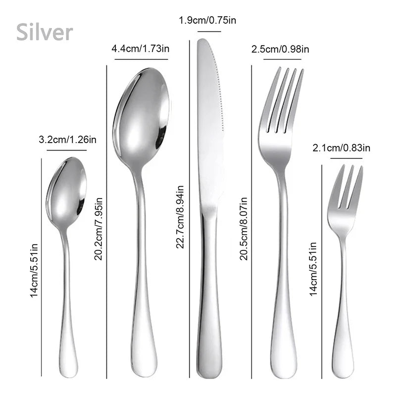 6/30pcs Silver stainless steel steak knife, fork and spoon dessert fork and spoon tableware set suitable for tableware hotel