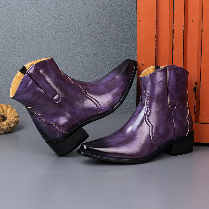 Men High Top Boots Solid Color Comfortable Breathable Fashionable Lightweight High Heeled Business Short Boots