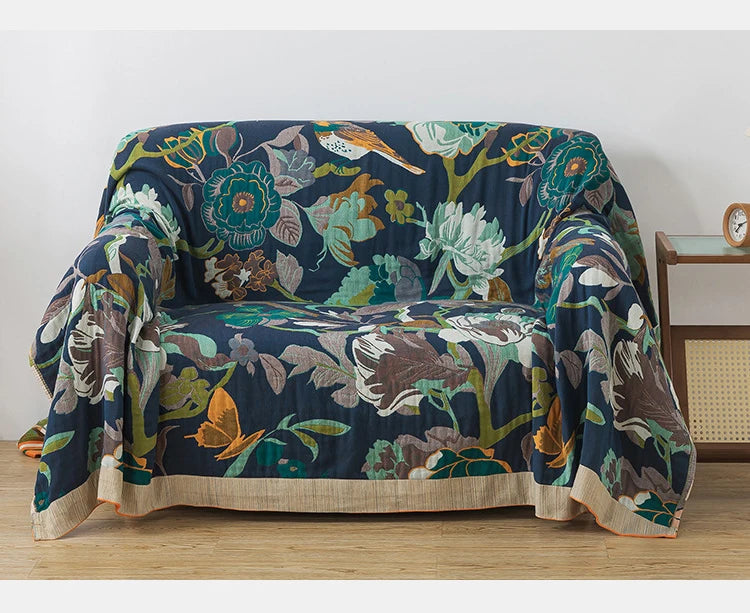Bedspread On The Bed Cotton Gauze Floral Pattern Towel Coverlet 4 Layer Of Terry Quilts Single Double Bed Cover Blanket 200*230