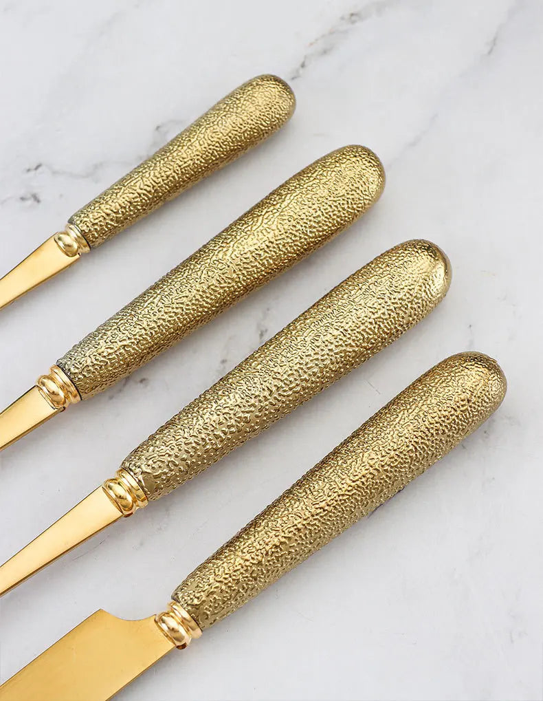 24 Pcs Stainless Steel Cutlery Hammer Pattern Ceramic Handle Knife Fork Spoon Set cutlery set travel cutlery set flatware set