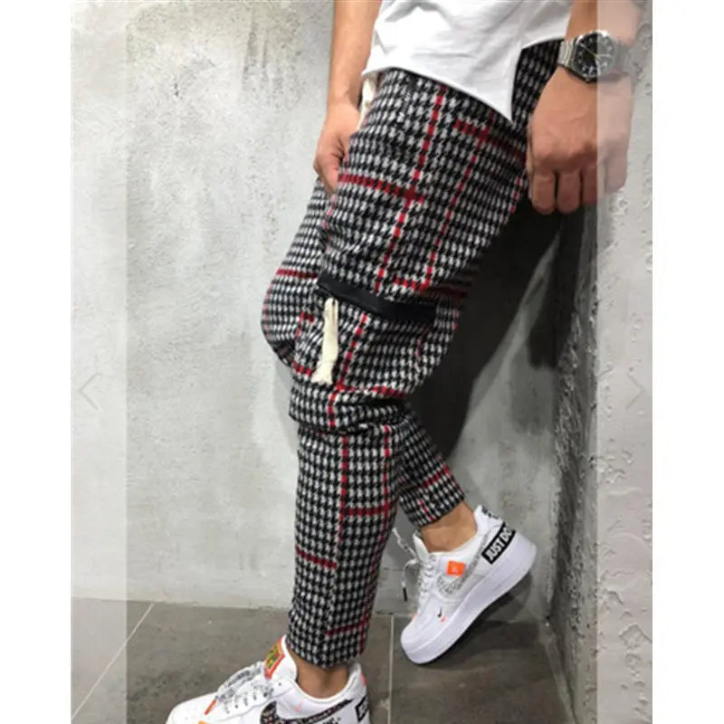 Men Slim Fit Stripe Plaid Long Pant 2021 Autumn New Casual Sport Trousers Men's Small Feet Joggers Pants Male Stacked Sweatpants