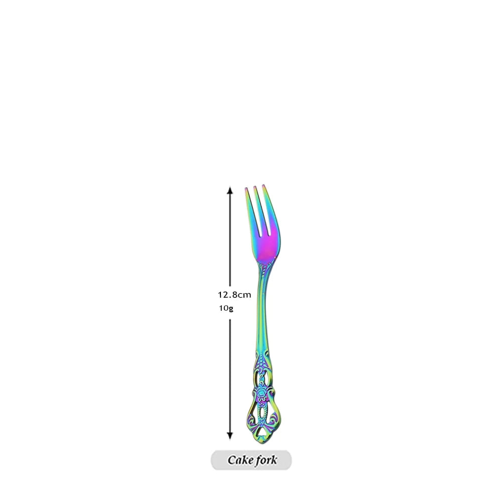 Stainless Steel Cutlery Set Knife Tea Fork Ice Cream Spoon Tableware Set Western Kitchen Flatware Rainbow Vintage Dinnerware Set
