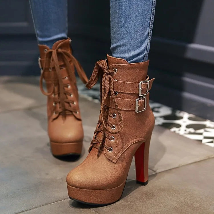 BLXQPYT Big size 33-47 short Boots shoes woman Mujer Fashion Ankle Boots Sexy high Heels Spring Autumn Winter Women Shoes  X-2