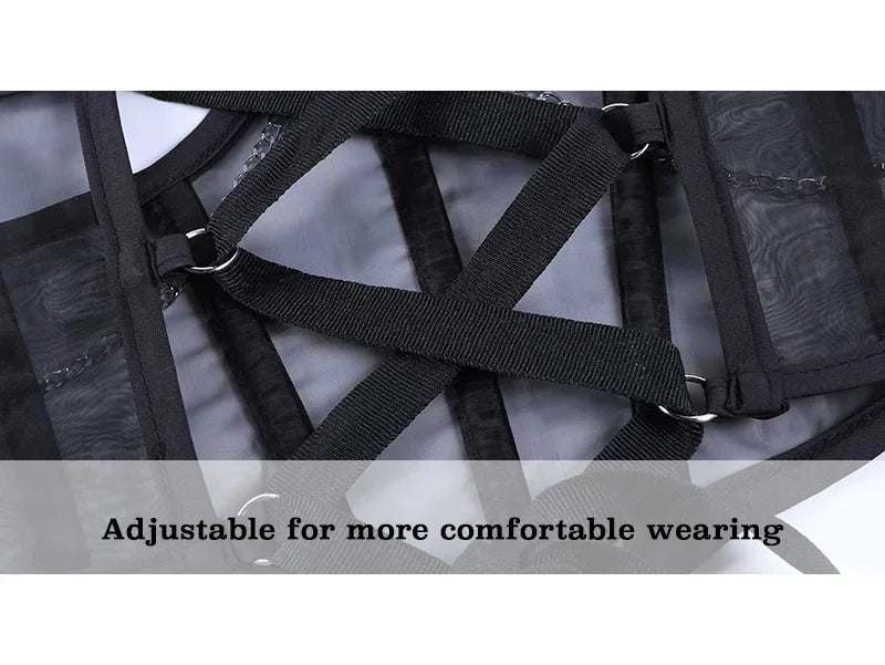Sexy Corset Underbust Punk Metal Chain Black Women Top Curve Shaper Strap Slimming High Waist Belt Lace Bustiers