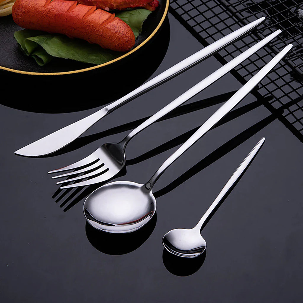 24Pcs Gold Tableware Sets Stainless Steel Cutlery Knife Tea Fork Coffee Spoon Flatware Dishwasher Safe Dinner Kitchen Dinnerware