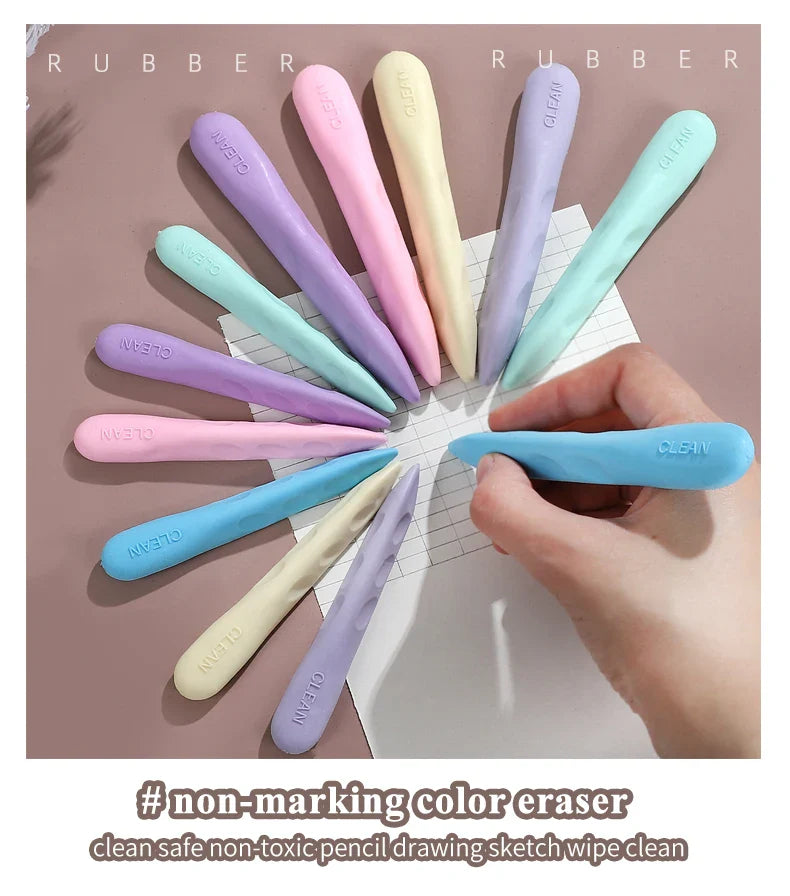 Macaron Color Children Kawaii Pencil-shaped Hole Eraser Creative DIY Student Supplies Stationery