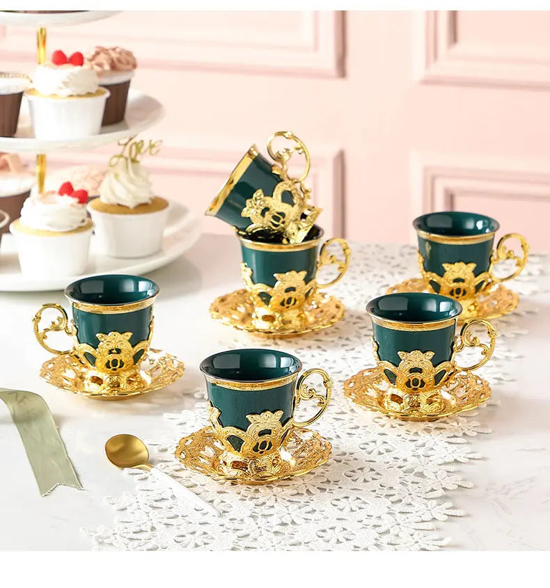 Low cup European style gold rim set cup six cup six plated coffee cup set gift box