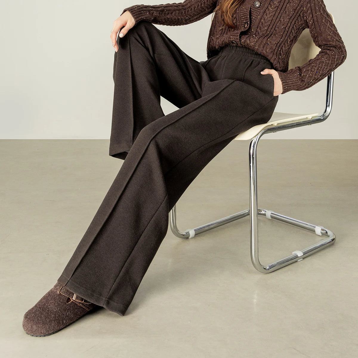 SENTUBILA Knit Sweat Pants for Women 2026 Autumn Winter Acetate Wool Silk Blend Trousers Casual Versatile Bottoms 154K80280