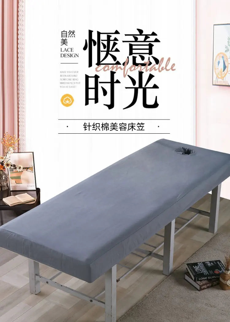 Beauty Salon High Elastic Solid Bed Cover Massage SPA Treatment Elastic Full Cover Rubber Band Fitted Bed Sheet with Hole