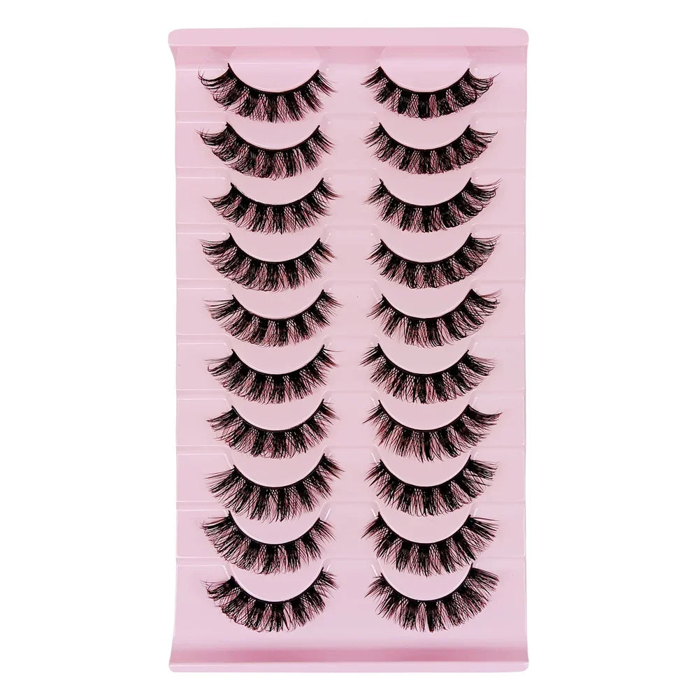 NEW 10 Pairs DD Curl Russian Strip Lashes Fluffy Volume False Eyelashes DD Curl Dramatic Messy Faux Mink Fake Lashes Make Up