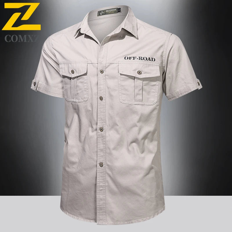 2025 New Shirts Men's Summer Casual 100 Cotton Multi-Pocket Short Sleeve Coat Outdoor Cycling Work Camping Single-breasted Shirt