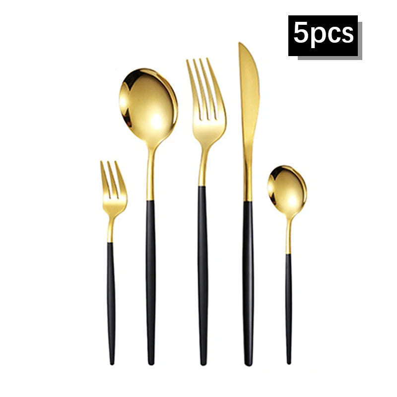 6pcs/30pcs Stainless steel knife and fork Portuguese tableware set Gold creative Western steak knife and fork spoon