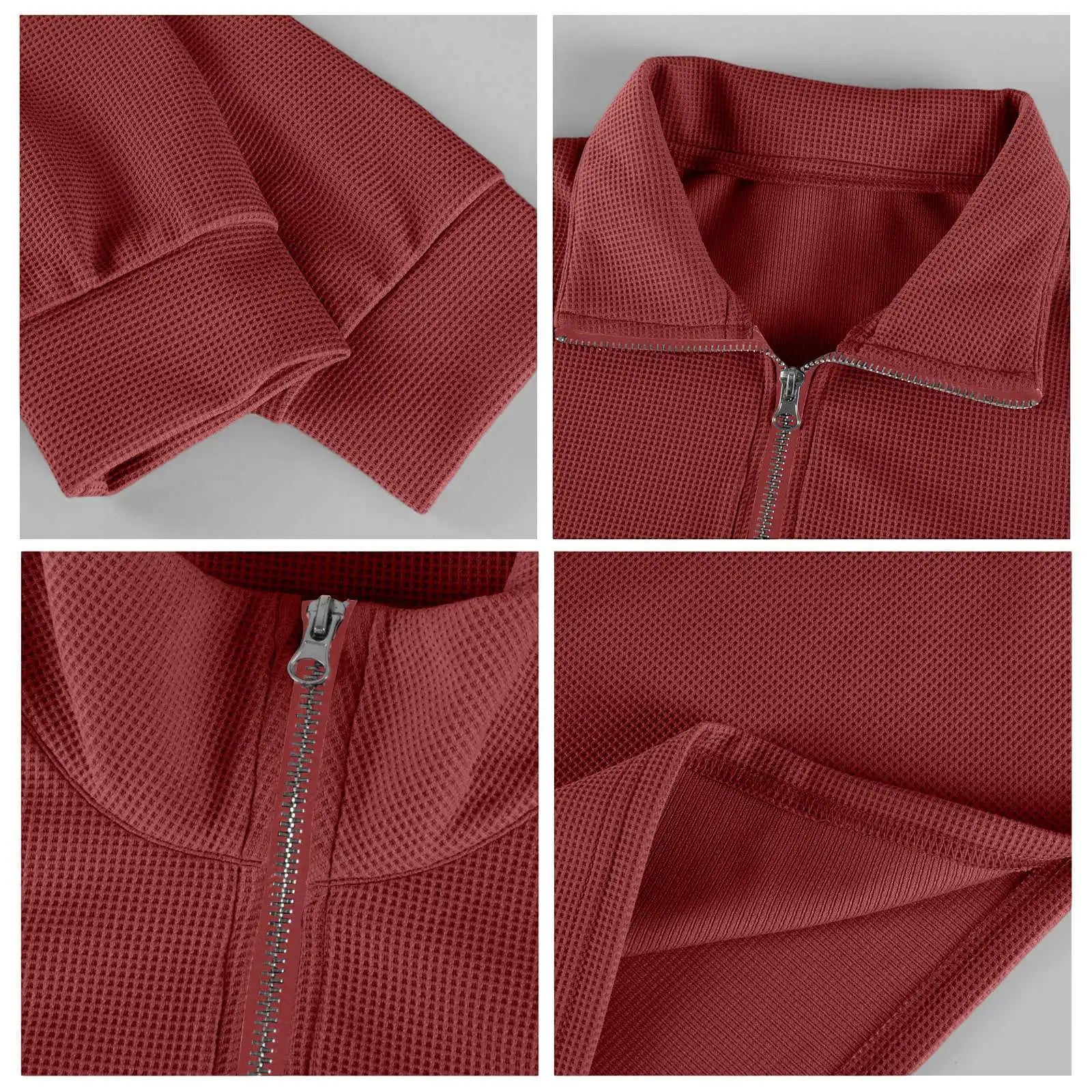 New Sweatshirts For Men Spring Waffle Long-sleeved T-shirt Men's Casual Loose Zipper Polo Collar Tees Tops Man Outwear