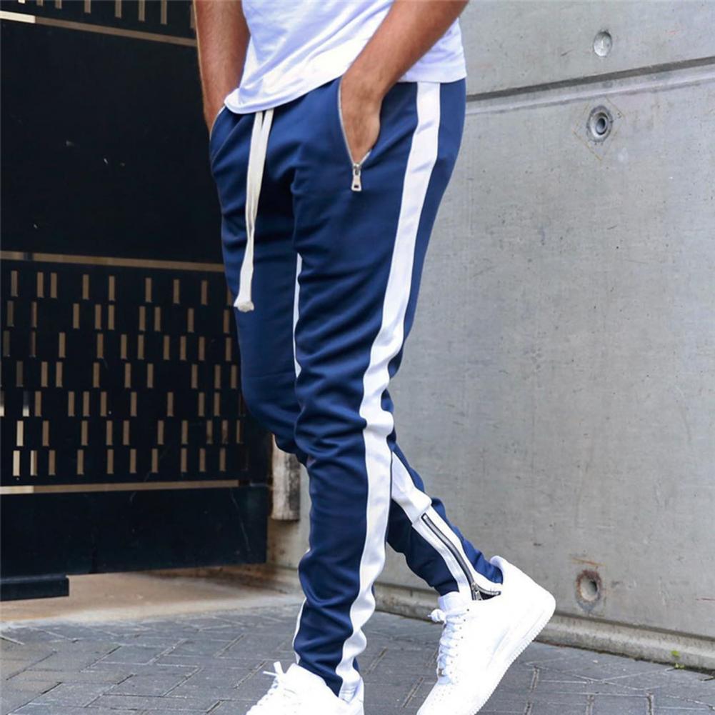 Men Sweatpants Drawstring Side Zipper Joggers Pants Skinny Male Trousers Gyms Tracksuits Hip Hop Sportswear Jogging Sport Pants