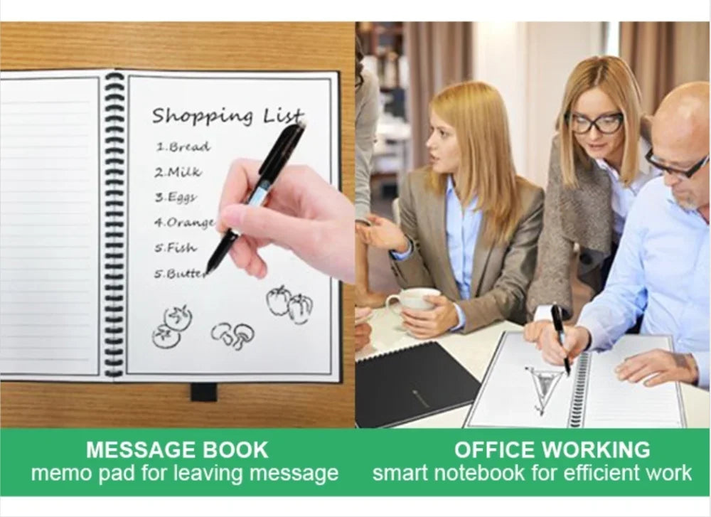 A4 Reusable Erasable Notebook With Pen&Cloth Microwave Heating Waterproof Notepad Office School Smart Notebook