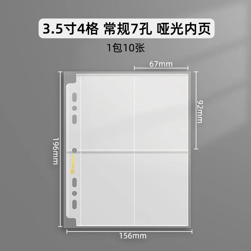 SINGBA 10pcs Clear Sheets Sleeve Acid free-No CPP loose-leaf Pages for A5/A4 Binder 4/ 9grid Pocket 3inch Photocard Protector