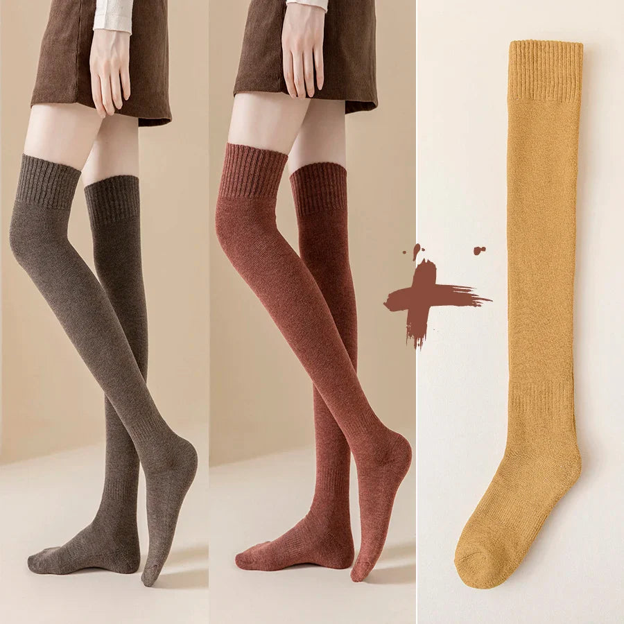 Thick Stockings Socks Women Warm Winter Over Knee High Hold Up Cotton Sexy Slim Ladies Girls Halloween Gift 6 Colors 1 Pairs