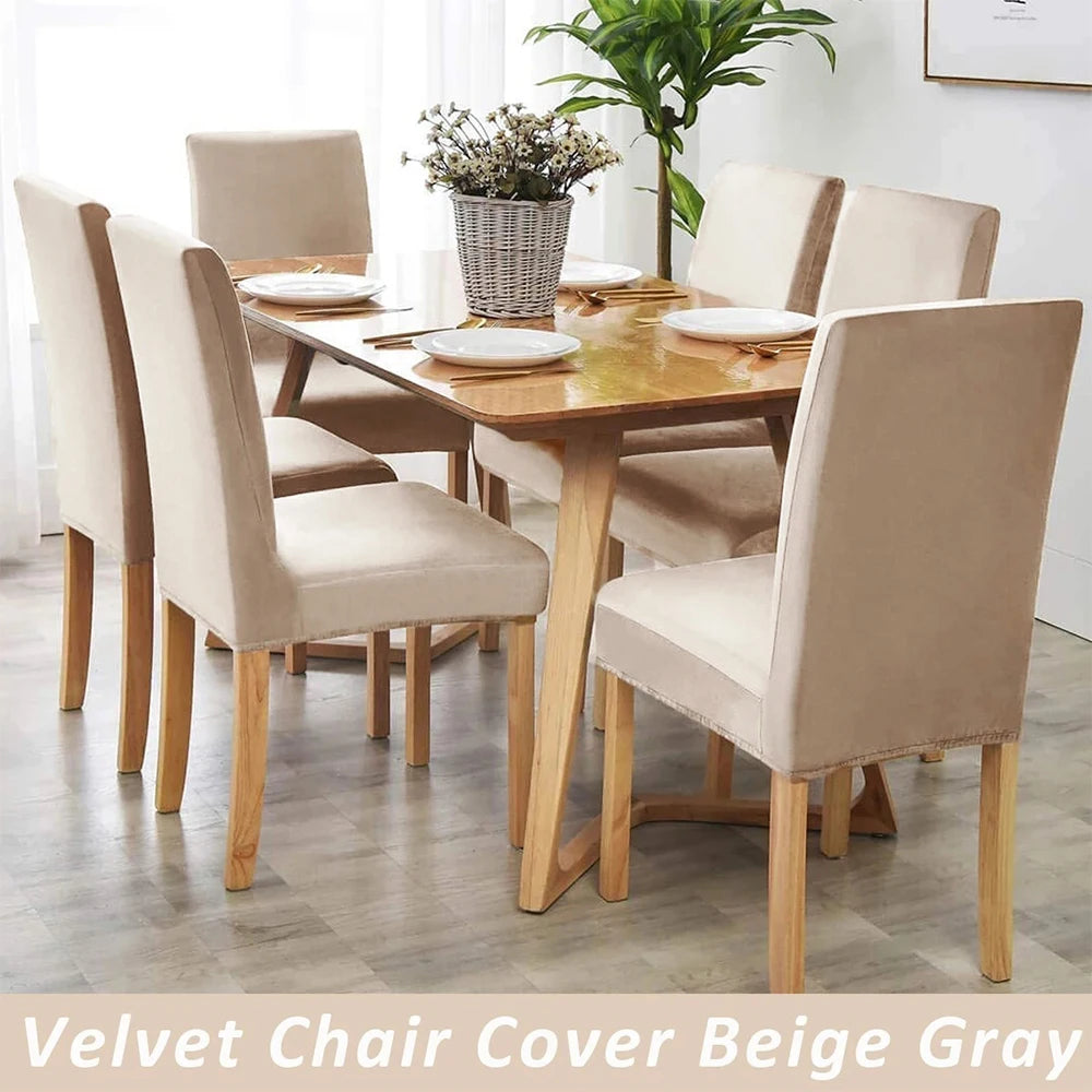 Soft Velvet Chair Covers Thick Solid Color Chair Seat Cover Stretch Dining Room Chair Slipcover Office Banquet Restaurant 1PC