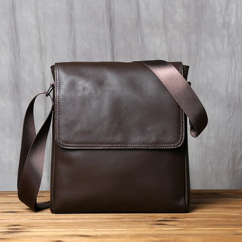 New NZPJ-Leather Shoulder Bag for Men, Natural Cowhide, Vertical Crossbody Bag, Casual, Large Capacity, Flip, Zipper, 10 ", iPad