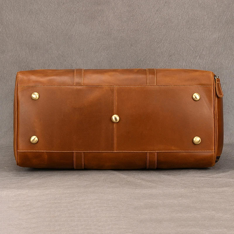 Big Capacity Genuine Leather Travel Bag For Men Women Soft Black Cowhide Casual Travel Duffel Large Luggage Weekend Shoulder Bag